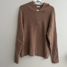 Lilysilk Ribbed Pure Cashmere Hoodie Sweater Brown Women’s Size L