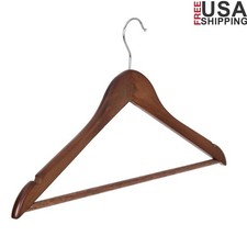Solid Wood Suit Hangers Walnut Finish W/ Horizontal Pants Bar Set of 12 New