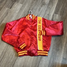 Vintage 80  s Swingster U.S. Marines Snap Up Satin Bomber Varsity Jacket Red L