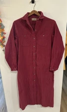 LL Bean Vintage 80s Corduroy Button Up Dress Cottagecore Classic Size 12 Berry
