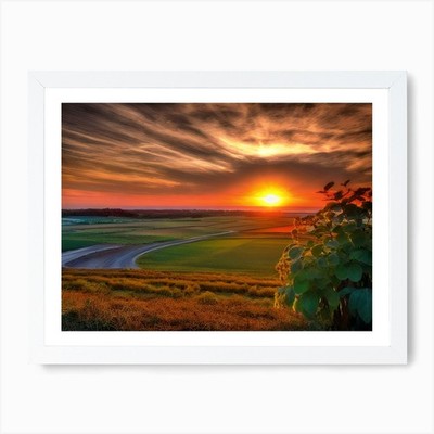 Sunset Over A Field 4 Art Print Framed Wall Art Poster Canvas Print Picture
