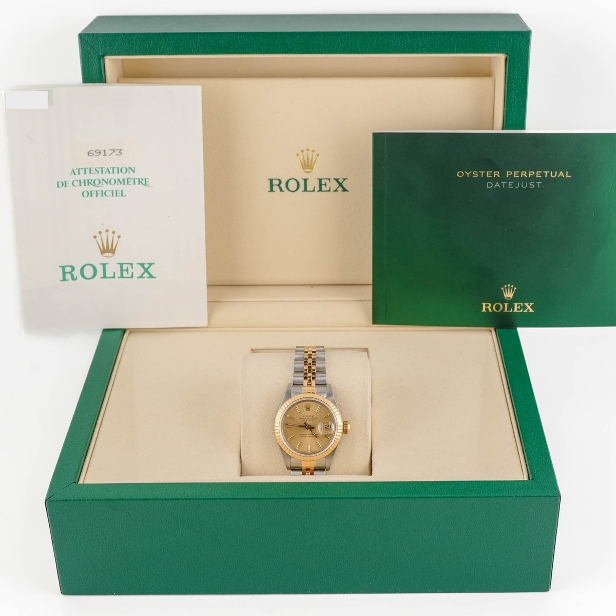 Rolex 69173 Lady-Datejust 26mm Champagne Dial Jubilee Bracelet Box