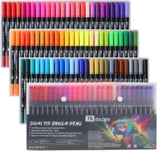 78pc Dual Tip Brush Pens Art Markers Fineliners Colouring Calligraphy Drawing