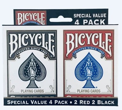 4 Decks Bicycle RIDER BACK Playing Cards Standard Index Poker 2 Red/2 Black