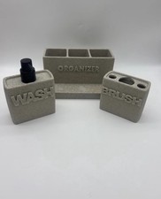 Modern, 3 Piece Minimalist Faux concrete-textured bathroom accessory set