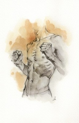 Original Watercolor Painting Male Figure Study  Book Page  (5.5 × 8.5 inches)