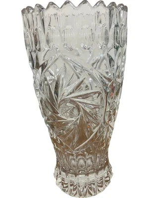 Elegant Clear Crystal Cut Glass Heavy Decorative Vase 24cm Intricate Design - Image 1 of 4