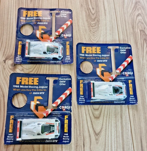 3 VINTAGE Corgi 1988 Jaguar XJR9 Racing Car Castrol GTX Promotional BlisterPacks