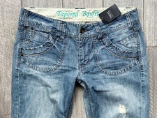 Next Ladies Tapered Boyfit slim Leg Cigarette Jeans low rise rips 12 P W32 L30