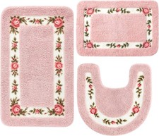 3 Pcs Rose Flowers Bathroom Rugs Set Coquette Room Decor Floral Carpet Floral