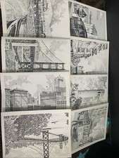 8 Vintage Cards & Envelopes Earl Mitchell San Francisco sketches Stationery 