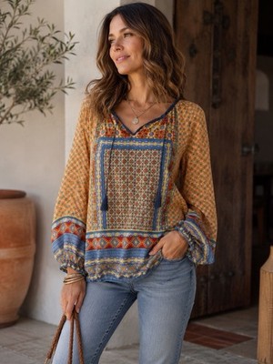 NEW Studio JPR Boho Hippie Paisley Top L Festival Gypsy Flowy Relaxed Loose Fit