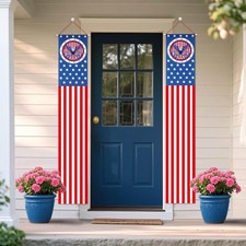 4th of July Decorations Outdoor Hanging American Flag Banners Stars and Strip...