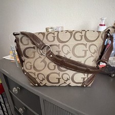 GUESS Beige/Brown Logo Pattern Small Shoulder...