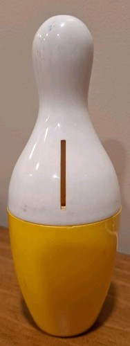 Vintage Bowling Pin Form Bank Pin Geld Pete Bowler's Kitty Fliege gelber Sockel - Bild 3 von 6