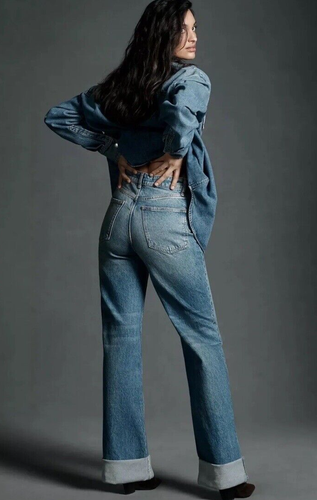 NWT Women Sz 27 4 Anthropologie Pilcro High-Rise Cuffed Wide-Leg Jeans Denim