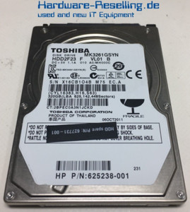 Toshiba HP 320GB 2.5" 7,2k 16MB 3Gbps SATA HDD MK3261GSYN 625238-001 627731-001