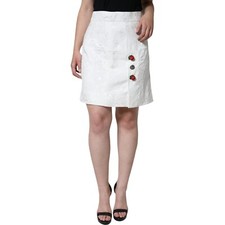 Falda DOLCE & GABBANA Blanca Floral Brocado Adornada Mini IT44/US10/L 1100usd