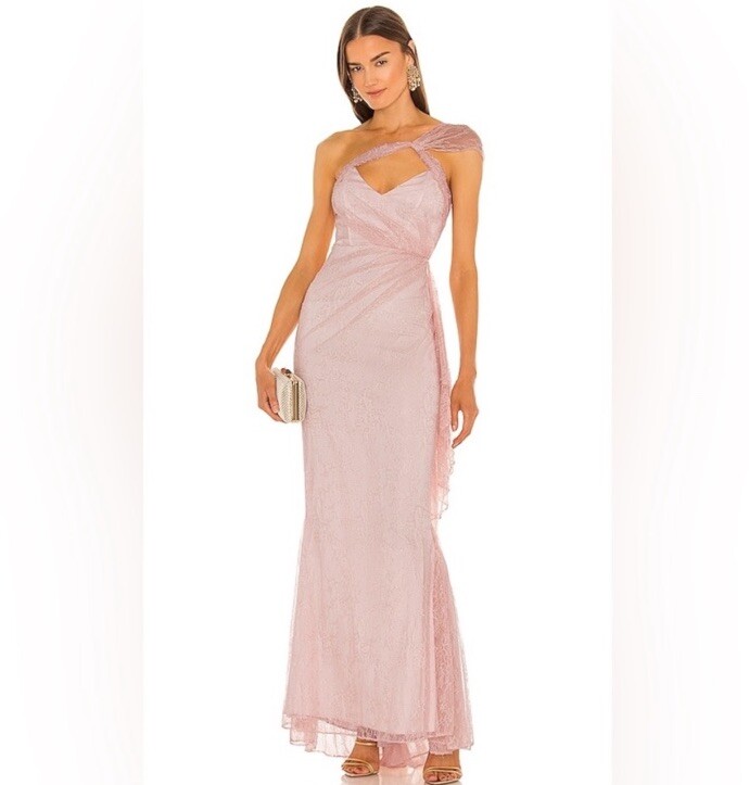 Michael Costello Revolve Lace Landon Maxi Dress Gown Baby Pink Small Prom  Formal