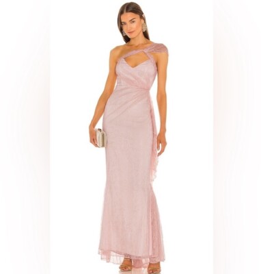 Michael Costello Revolve Lace Landon Maxi Dress Gown Baby Pink Small Prom  Formal | eBay