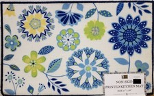 PRINTED NYLON KITCHEN RUG 17" x 28" COLORFUL FLOWERS  LEAVES, rectangle, BH