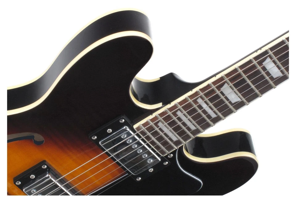 Chitarra Elettrica Semi Acustica 22 Tasti Vintage Semi Acustica Cavo Sunburst - Immagine 4 di 4