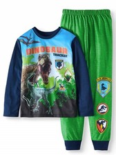 JURASSIC WORLD Boys Pajamas Size 10-12 T-Rex Dinosaur Park Winter Set Large NEW