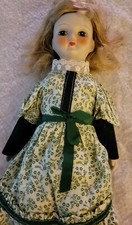 Vintage Doll 14" Porcelain China Head Signed Unknown Maker Country Dress
