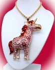 Betsey Johnson 70's Hippy Style ~ Pink Crystal Floral & Swirls~ Unicorn Necklace