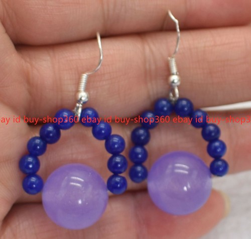 Pretty 4mm Blue Sapphire 10mm Purple Alexandrite Gems Dangle Earring 925 Silver - Picture 5 of 12