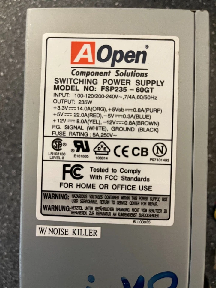 Vintage AOpen 235W Schaltnetzteil FSP235-60GT, ATX PSU mit Noise Killer - Bild 2 von 4