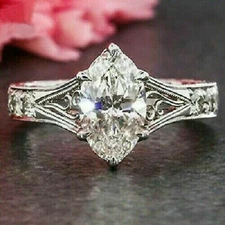 Shiny Marquise & Round Cut 2.10 CT Simulated White Sapphire Wedding Bride Ring