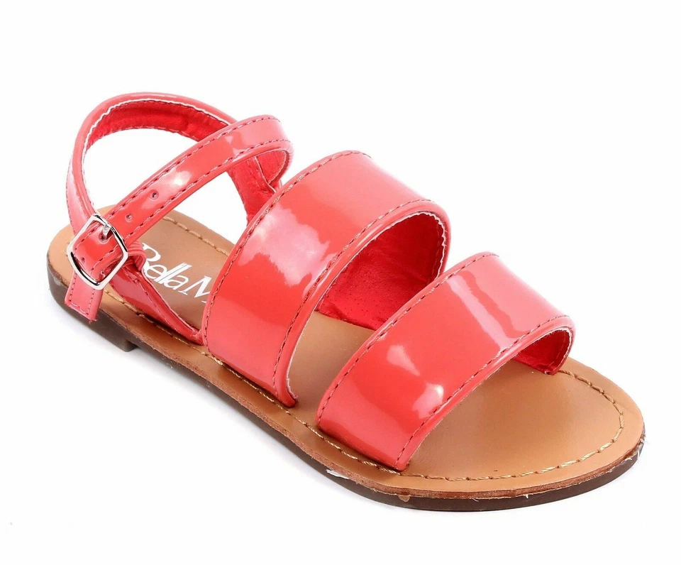 Peach Cute Strappy Buckle Kids Girls Sandals Flats Youth Casual Shoes Size 9 - Image 2 of 4