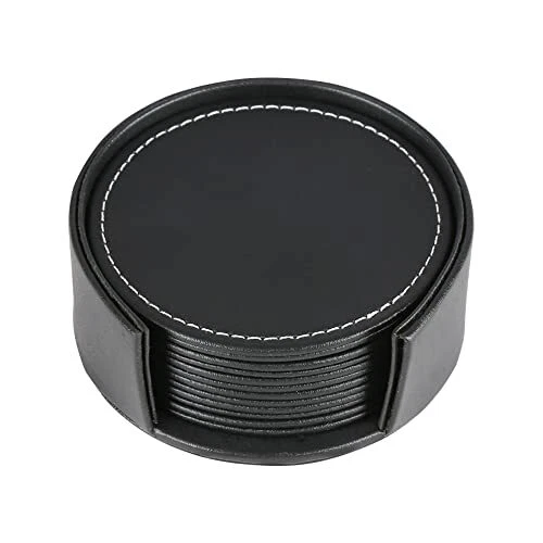 Set 10 Sottobicchieri In Pelle PU Double Face | Rotondi 10 Cm, Antiscivolo E Termici, Nero/Rosso