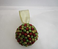 Styrofoam Glitter Beaded Ball Ornament Christmas Holidays 3" Red Green Gold   