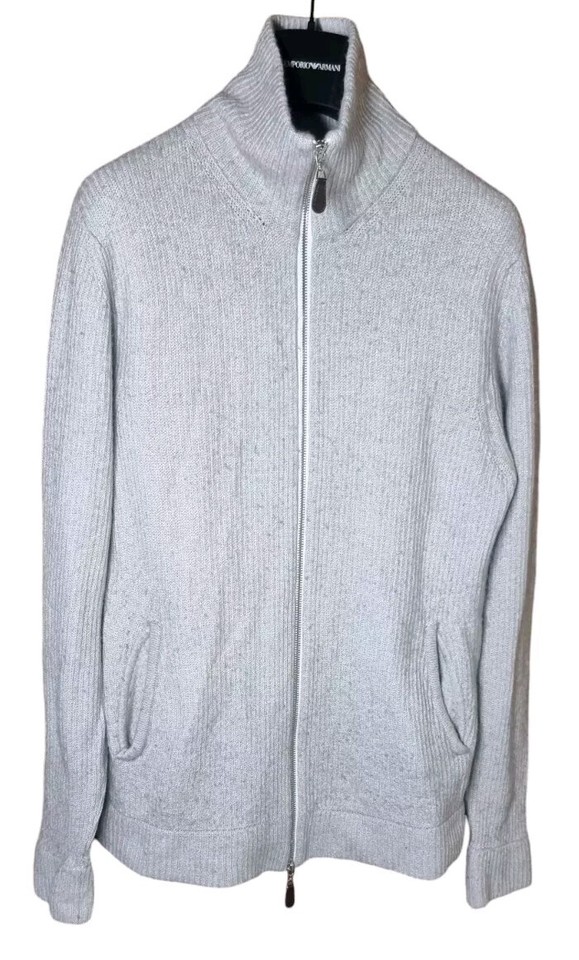 Mens Reiss Cardigan Full Zip Whitton Beige Lambswool Cashmere Blend 2XL