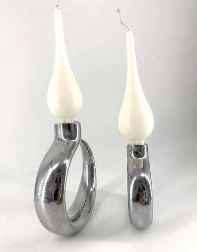 Nambe CANDLEHOLDERS Neal Cohen TWO Silver 2011 Metal 8.5” MT0390 PAIR - Picture 14 of 23