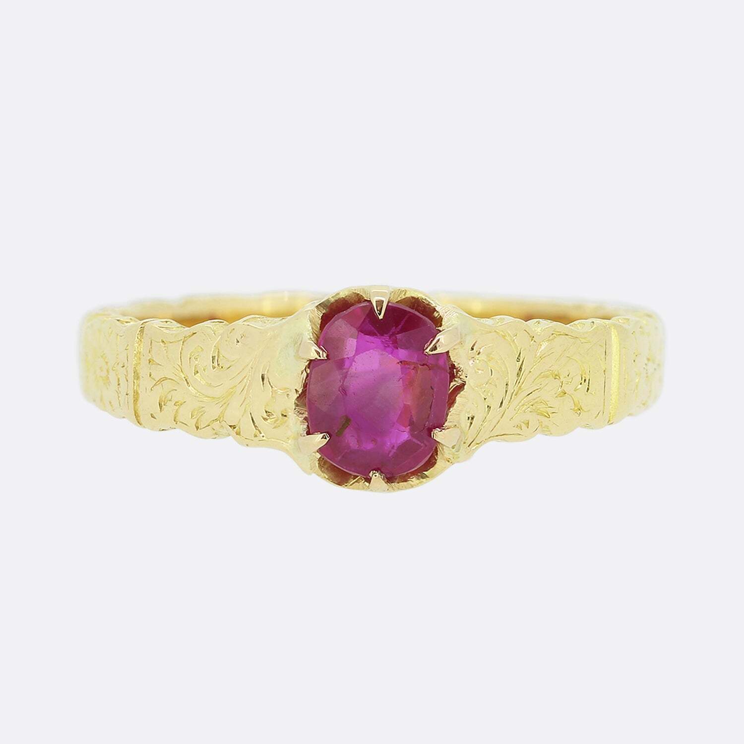 Antique Patterned Ruby Solitaire Ring - image 1