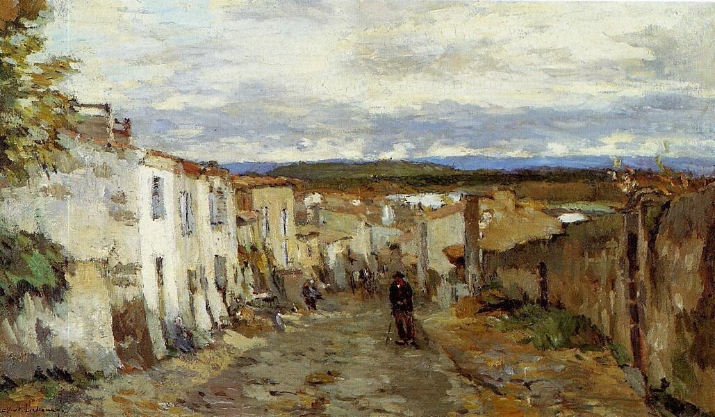 アルベール・ルブール、「LES LAVEUSES A PONT-DU-CHATE Oil painting Street-in-Pont-du-Chateau-1885-Albert-Lebourg-Oil