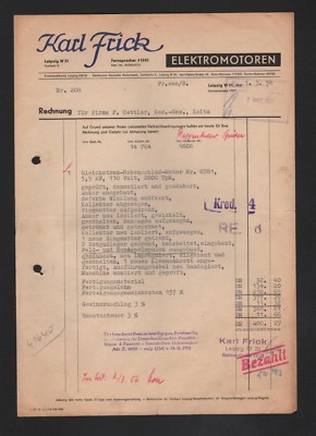 LEIPZIG, Rechnung 1956, Karl Frick Elektromotoren