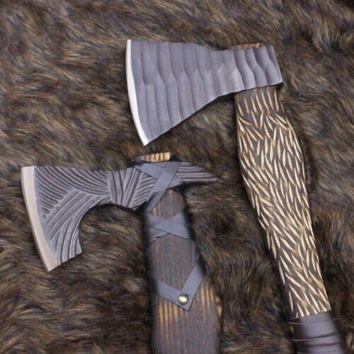 2 CUSTOM HAND MADE CARBON STEEL HUNTING VIKING TOMAHAWK HATCHETS AXE BEST GIFT - Picture 2 of 7