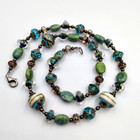 Vintage Sterling Silver 925 Turquoise & Art Glass Beaded Necklace 18"