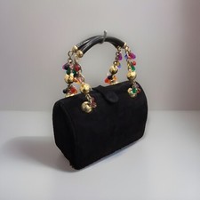 Nordstrom Vintage Black Suede Jeweled Doctors Satchel Bag