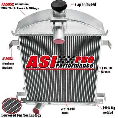 3 Row Aluminum Radiator Fit 1928 1929 Ford Model A Heavy Duty 3.3L L4