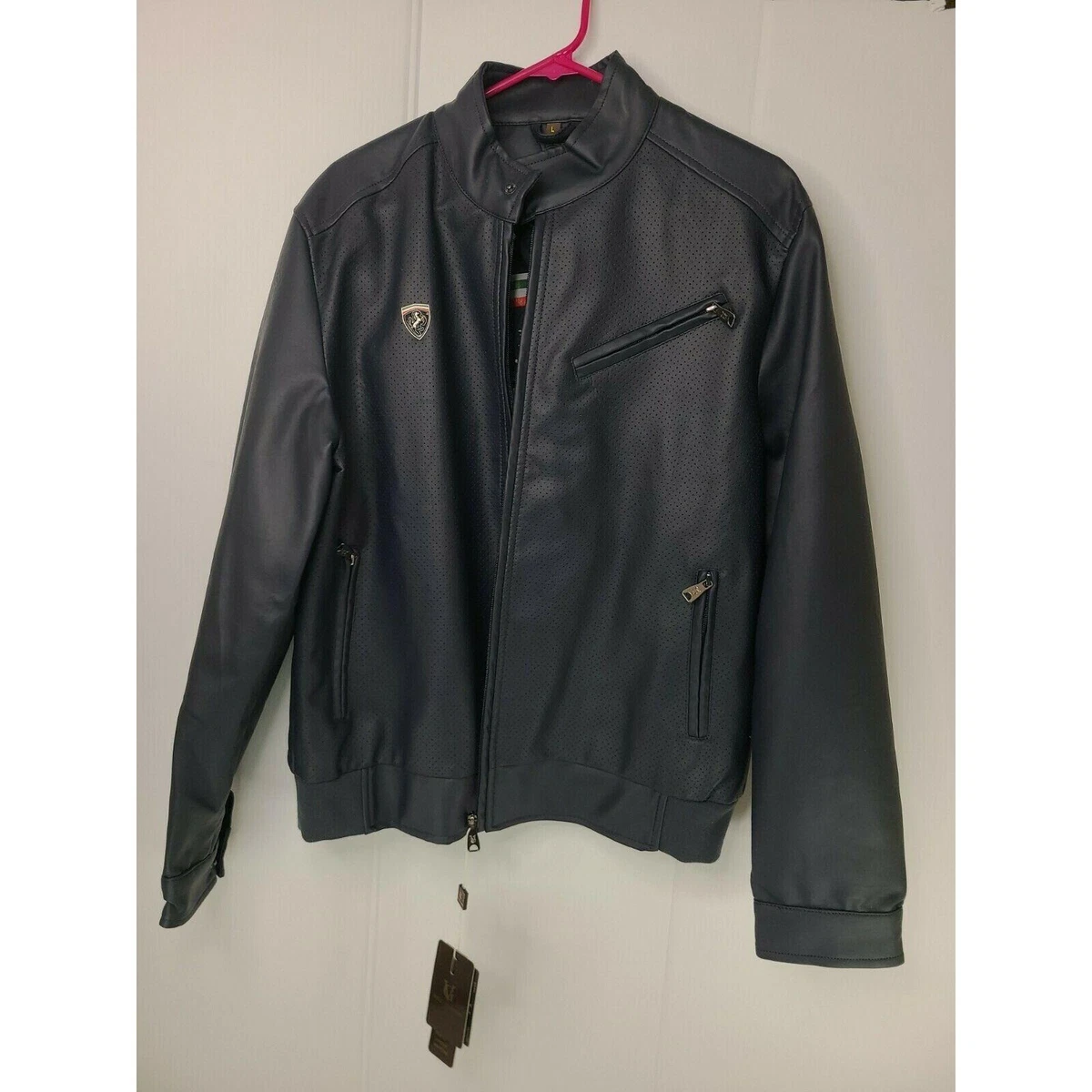 2019 VG World Collection Men s Vegan Leather Jacket Navy Size L