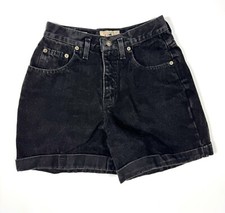 Vintage 1990s EXP Express High Rise Denim Jean Black Cuffed Mom Shorts 3/4