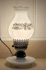 Currier & Ives Vintage Milk Glass Hurricane 11" Lamps