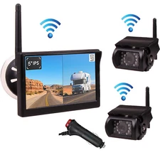Wireless 5" Split Monitor Rear View Backup Camera for Caravan RVs Truck 12V-24V