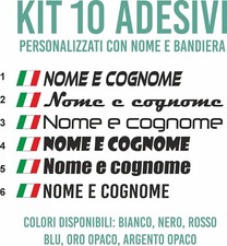 Kit 10 adesivi nome personalizzato + bandiera FLAG per AUTO MOTO BICI