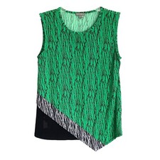 Vince Camuto Sz S Green Print Sleeveless Asymmetrical Hem Knit Top